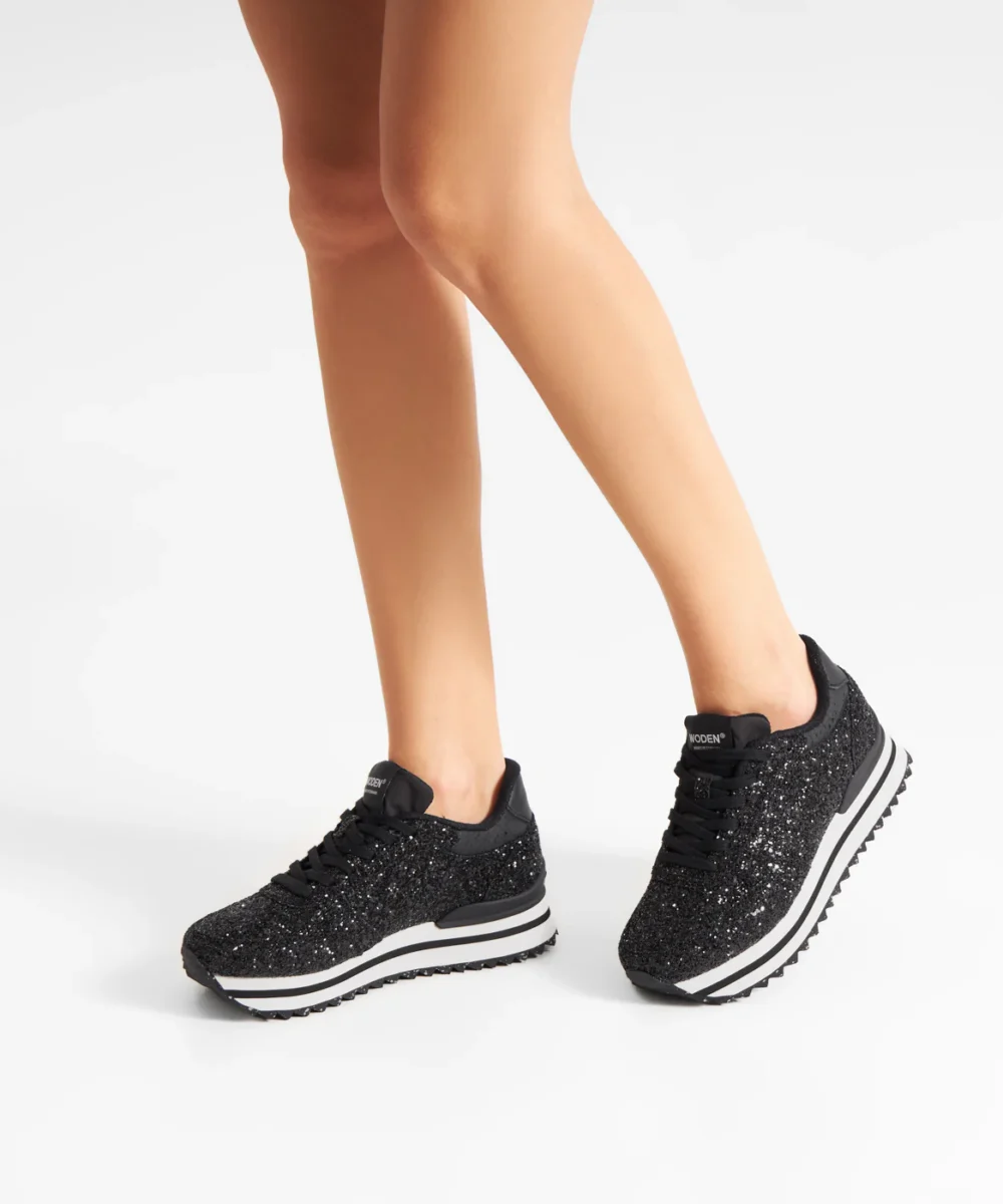 woden-ronja-sneakers-plateau-glitter-black