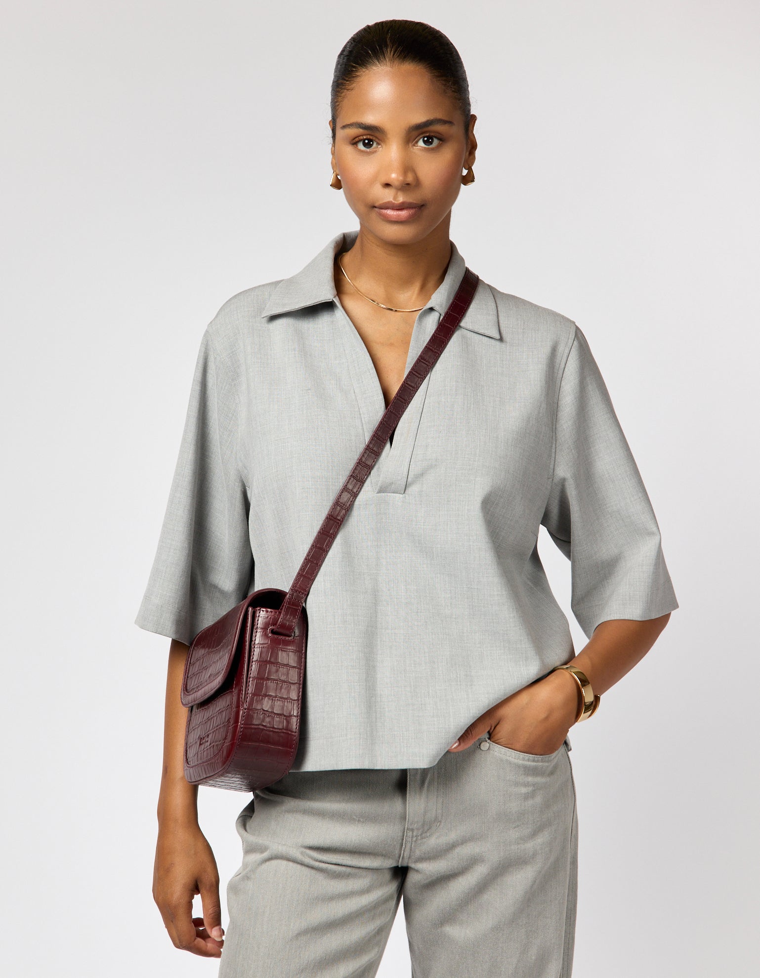 O My Bag | Tas Nina | Dark Cherry Croco Print - Afbeelding 6