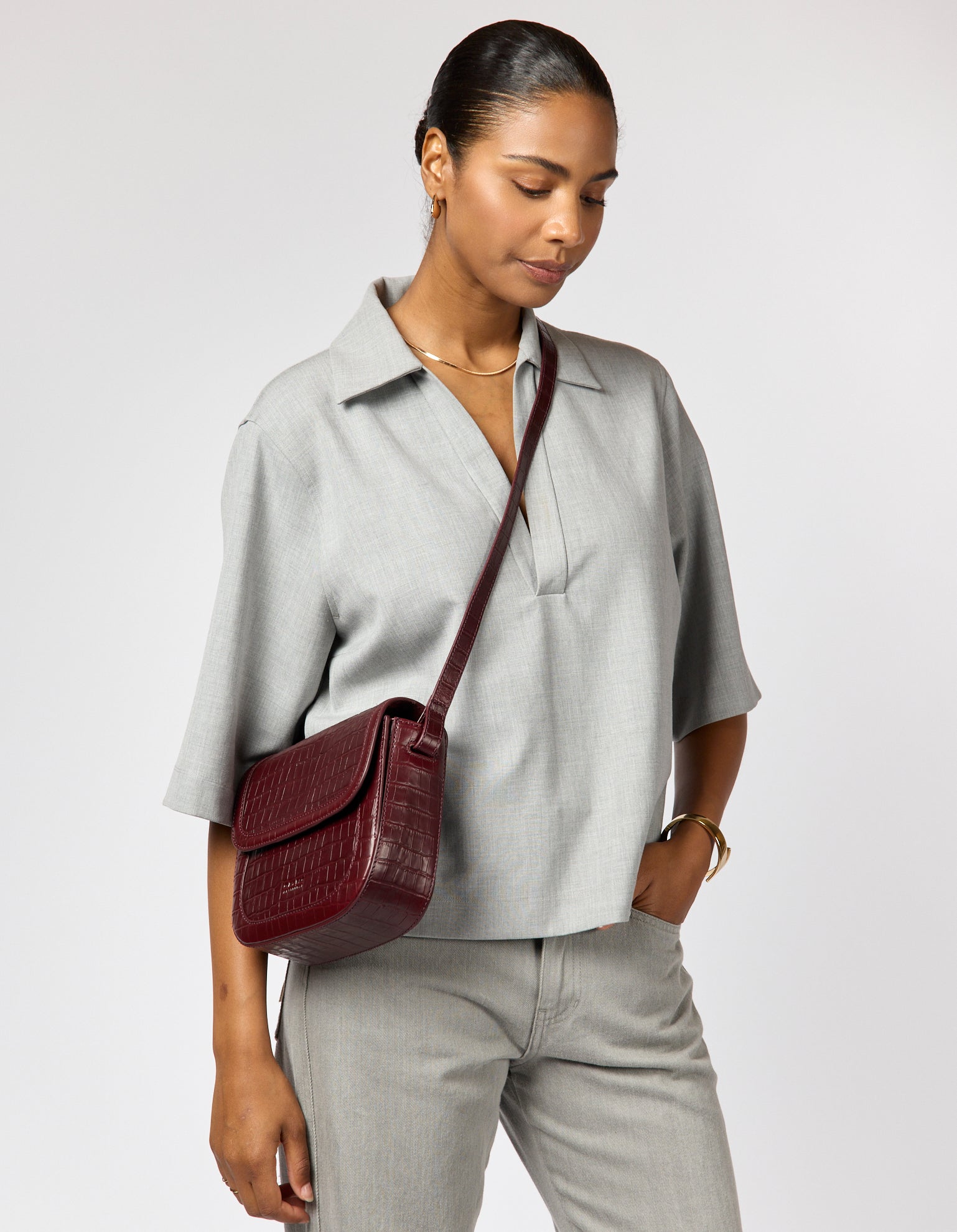 O My Bag | Tas Nina | Dark Cherry Croco Print - Afbeelding 8