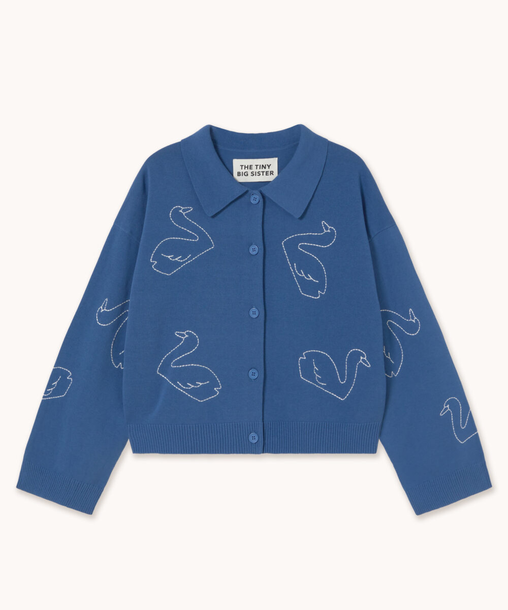 the-tiny-big-sister-cardigan-swans-embroidered-blauw